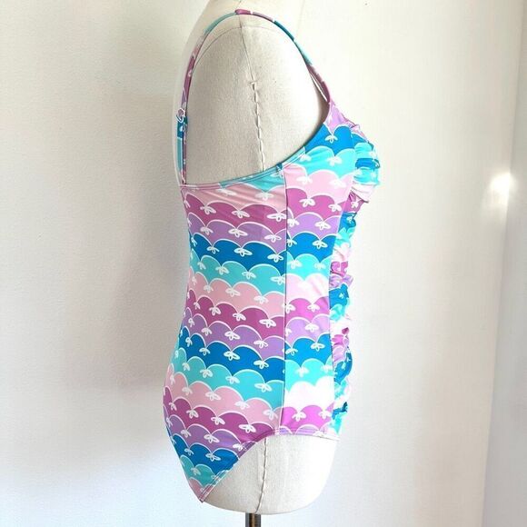 Romenza One Piece Swimsuit Adorable Pastel Color Stripes with Bow Print Size - Picture 9 of 13